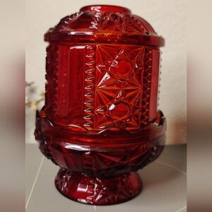 Vintage Indiana Glass Large Ruby Red Stars & Bars Fairy Lamp 6”X4” Some Flashing
